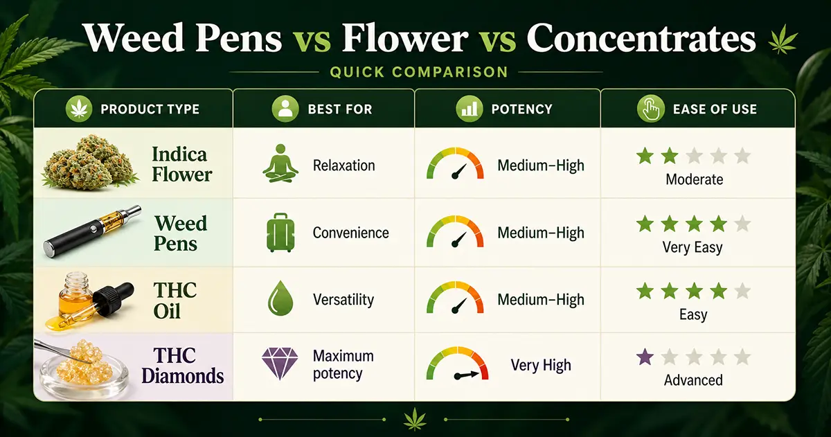 Weed Pens vs Flower vs Concentrates (Quick Comparison)